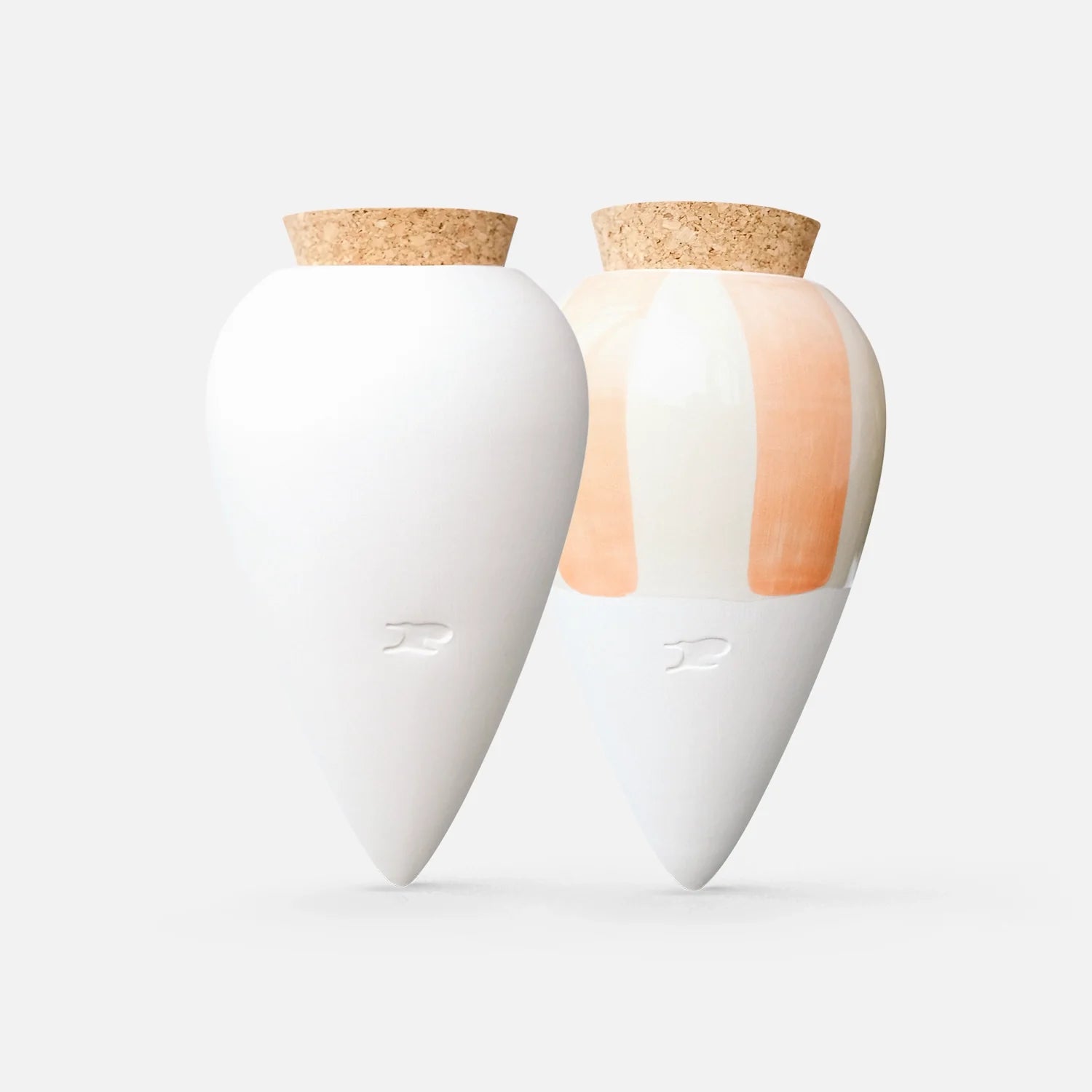 Ollas Duo - 1 pure white olla & 1 orange and cream striped olla