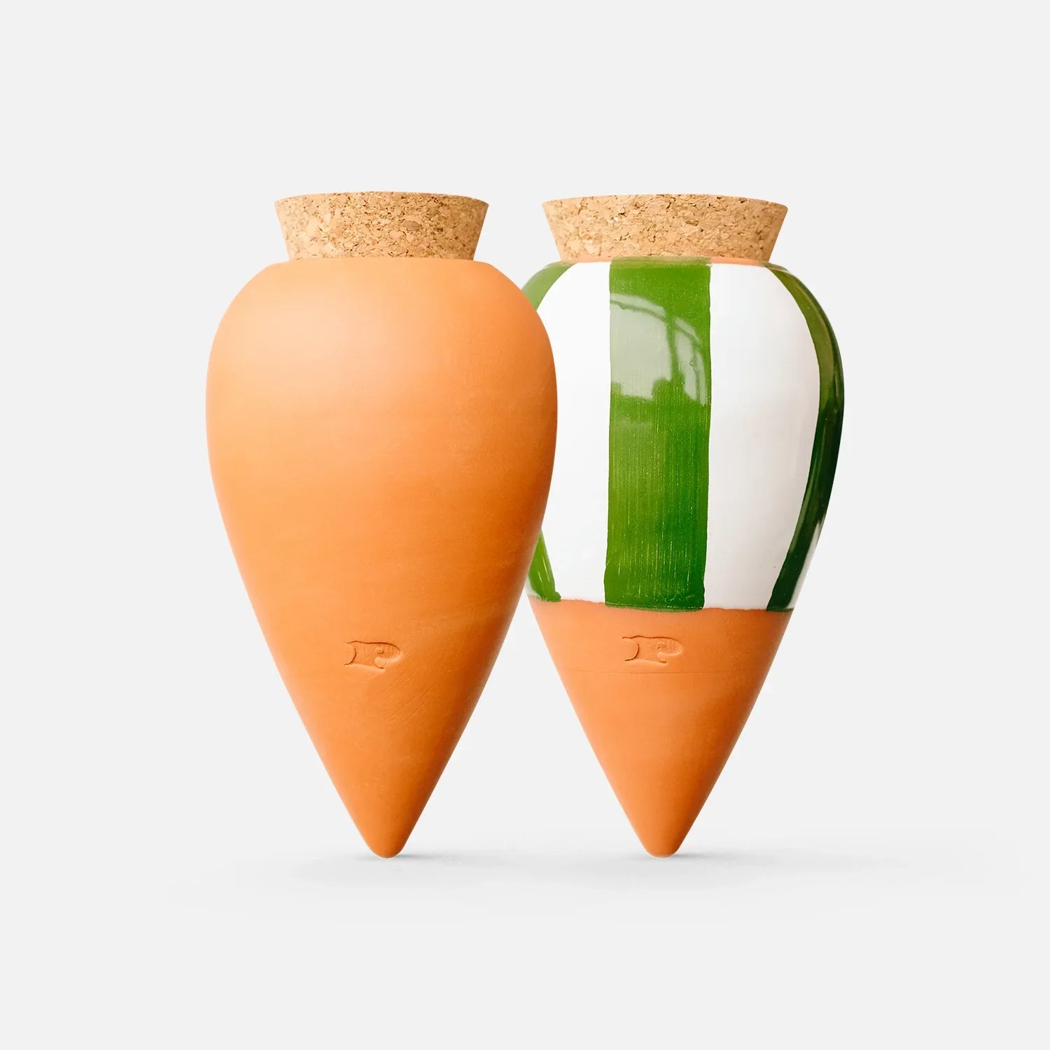 Ollas duo - 1 Terracotta olla & 1 Green and white striped olla