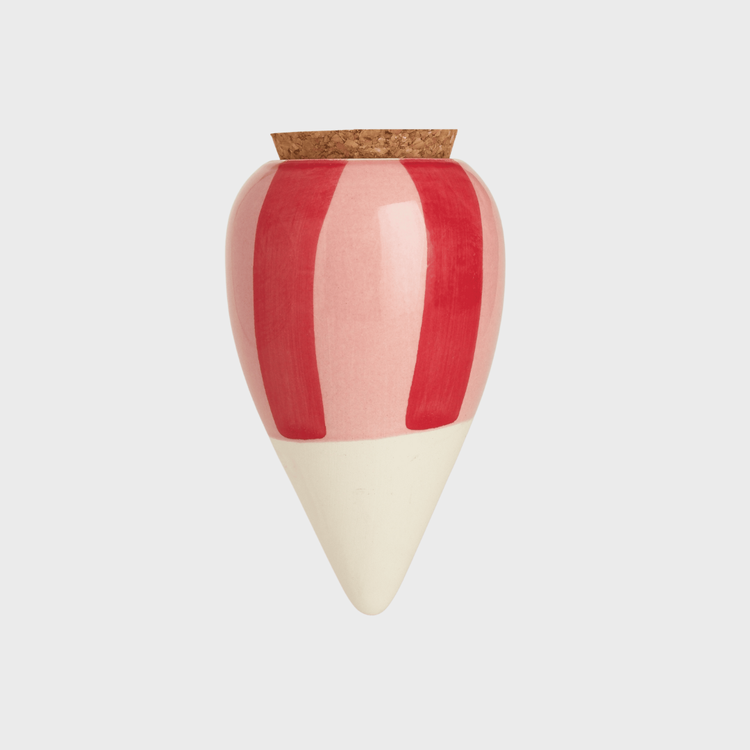 Olla - Pink and red stripes (white clay)